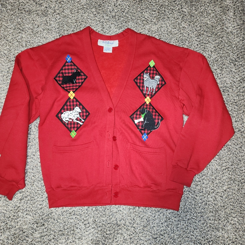 Cardigan Sweater with Dog Design